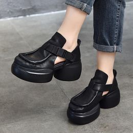 Chaussures habillées Birkuir en cuir véritable plate-forme sandales pour femmes printemps boucle 7cm bout fermé talons épais dames de luxe