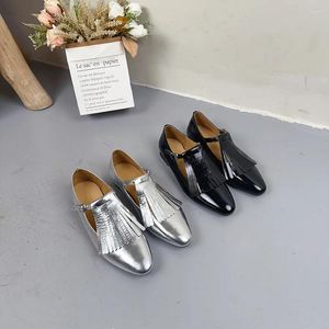 Zapatos de vestir Birkuir Oveja Hebilla de cuero para mujeres Borlas de lujo Mary Jane Tacón bajo Slip en suelas suaves gruesas