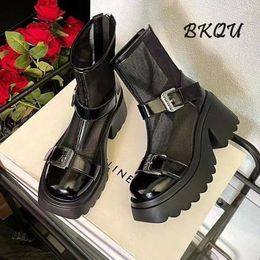 Dress Shoes BKQU 2024 Trend zomer dunne toename mesh laarzen ademend vrouwelijk metalen gesp.