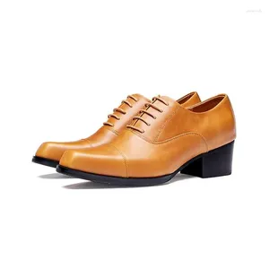 Kleding Schoenen Zwart 5CM Hoge Hakken Mannen Echt Leer Bruiloft Kantoor Vierkante Teen Oxford Heren Verhoog Business Merk