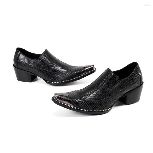 Chaussures habillées Modèle d'alligator noir Hommes Talons hauts pointus Slip-on Oxfords Bureau Formel