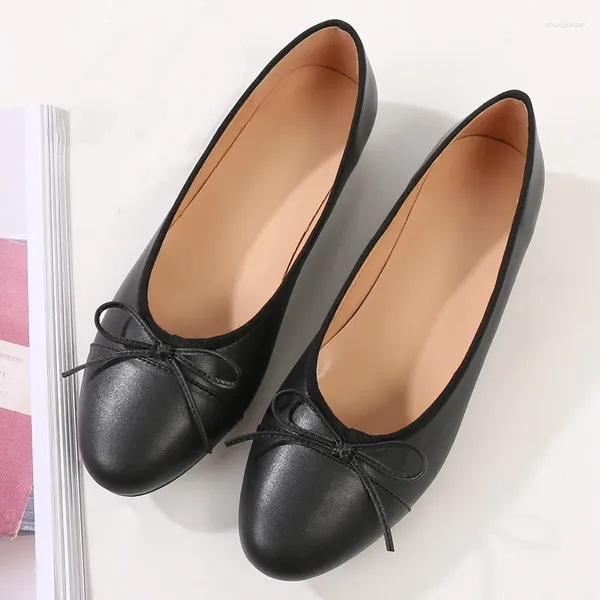 Chaussures habillées ballet noir talon bas femme pompes de base pour 2024 Two Color Bow Tweed Fashion Work Shoe Pump