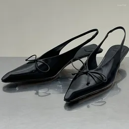 Chaussures habillées Noir Bowknot Talons hauts Designer Printemps Slip-On Slingbacks Jaune Pour Femmes Pompes De Fête Zapatos De Mujer Tacones