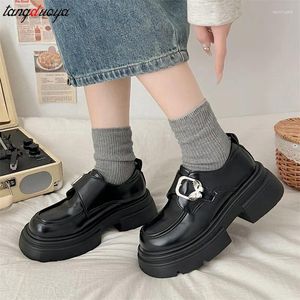 Dress Shoes Black Chunky Platform Pumps Women Leather High Heels College Style Mary Jane Woman Dikke Heeled Party Lolita