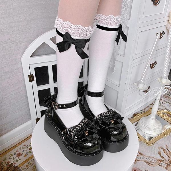 Zapatos de vestir negros góticos lolita tacones altos dulces al estilo punk plataforma redonda de la cabeza