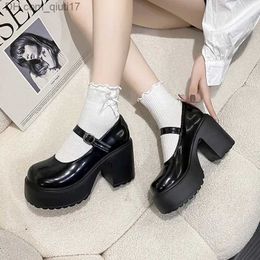 Geklede schoenen Zwarte hoge hakken Mary eenvoudige schoenen dames 2023 Gothic mollige platformpomp dames oversized enkelgesp party lolita schoenen 42 Z230804