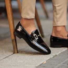 Chaussures habillées noir mocassins pour hommes en cuir Pu sans lacet bout rond solide printemps automne fait à la main hommes taille d'affaires 3846 230725