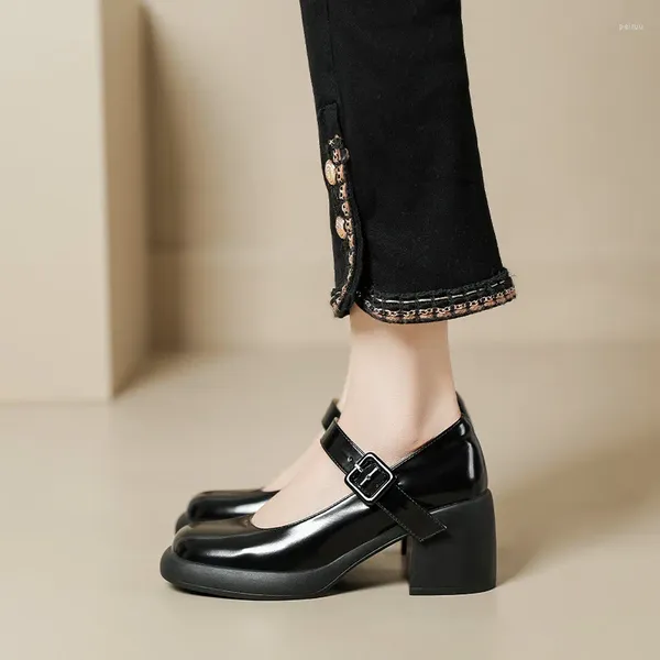 Robe chaussures plate-forme noire talons hauts 2023 femme française vintage Mary Jane cuir femme bloc talon bouche peu profonde pompes à chaussures