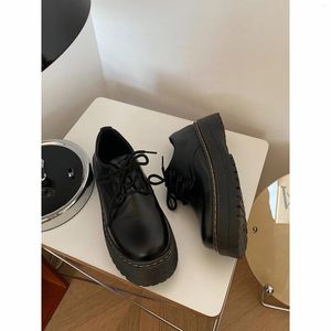 Geklede schoenen Zwart platform Dames met veters Lage hak Japanse stijl Vintage studentenpompen