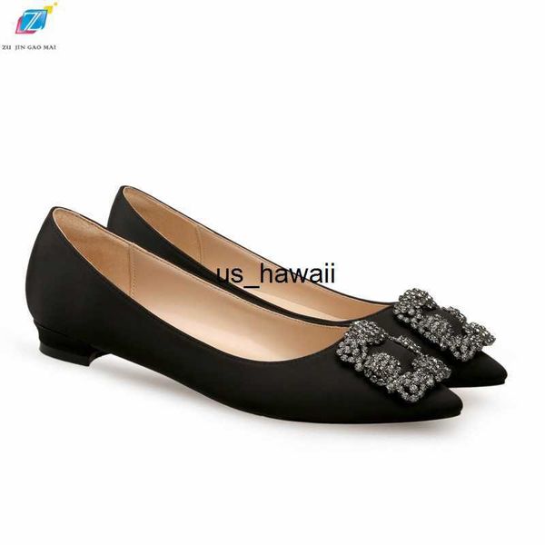 Zapatos de vestir Negro Satén Tela Pisos Zapatos Mujer Básico Lentejuelas Diamantes de imitación Cristal Diamante Hebilla Pisos Moda Nupcial Zapato Trabajo Mujer Zapatos T230208