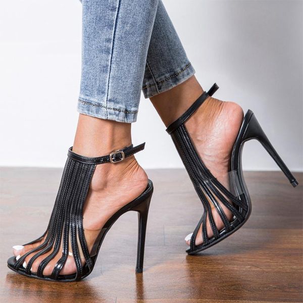 Chaussures habillées Noir Sexy Talons Hauts Stiletto Femmes Pompes Évider Sandales Romaines Summer Party Extra FemaleDress