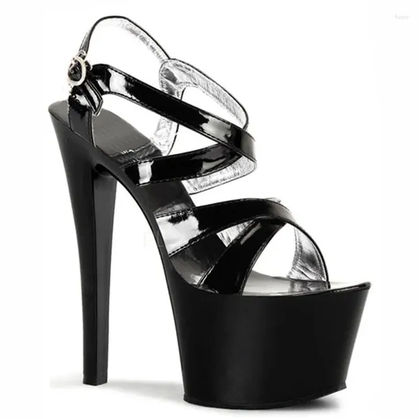 Chaussures habillées Black / Silver High Talons sexy Open Toe Wedding Party Cross-Strap 17 cm Sandales