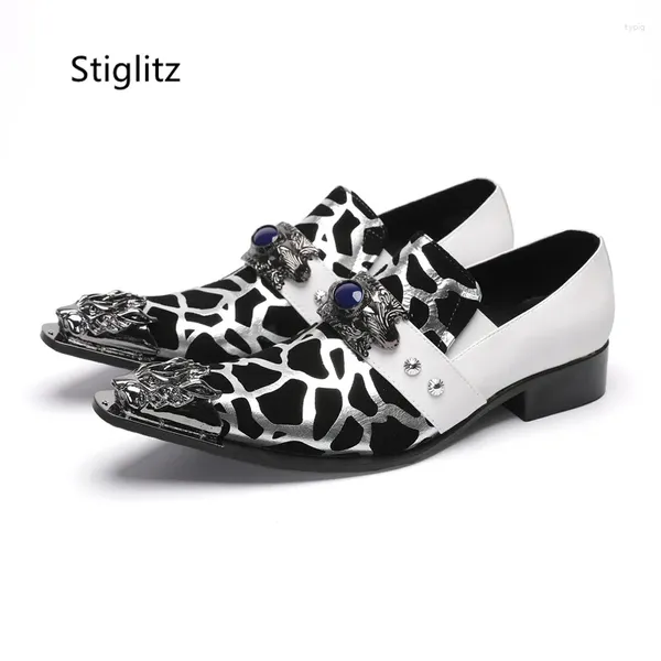 Chaussures habillées Black Silver White mixtes Couleurs décontractées Business Perl Metal Toe Cuir pour hommes Party Mariage avec talons