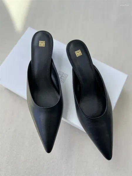 Zapatos de vestir Zapatillas negras Diseño Slingback Slip-On Punta puntiaguda Tacones altos Mujeres Estilo conciso Zapatos Elegantes de Vestir Para Mujer