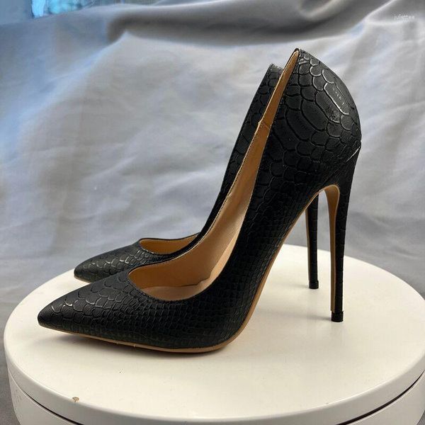 Chaussures habillées en cuir de peau de serpent noir basique femmes pompes talons aiguilles bout pointu fête mariage Zapatos grande taille 35-45