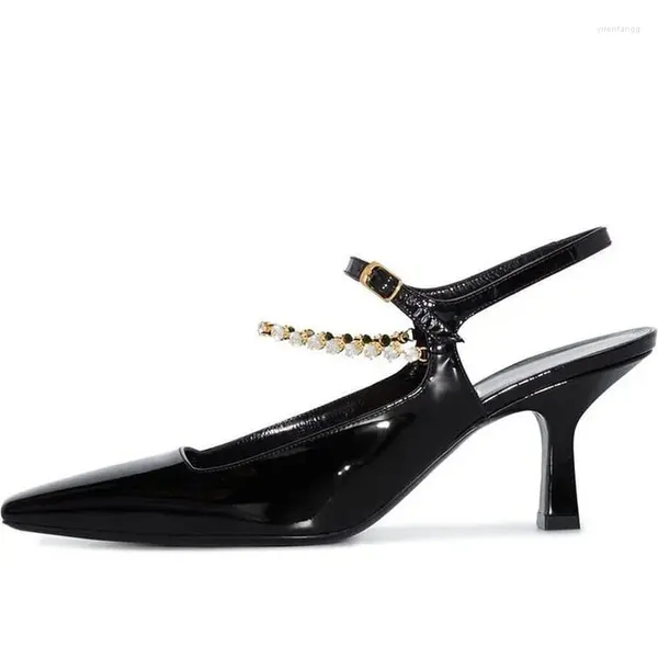 Zapatos de vestir Negro Punta cuadrada Tacón de gatito Bomba de diamantes de imitación clásica para mujer Altura de oficina elegante 8 cm