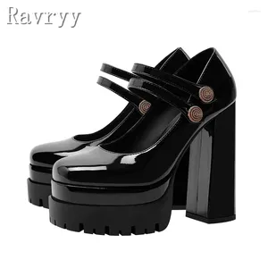 Dress Shoes Black Square Toe Mary Jane Women's Brand Platform Chunky High Heel Pumps Luxury Design Party