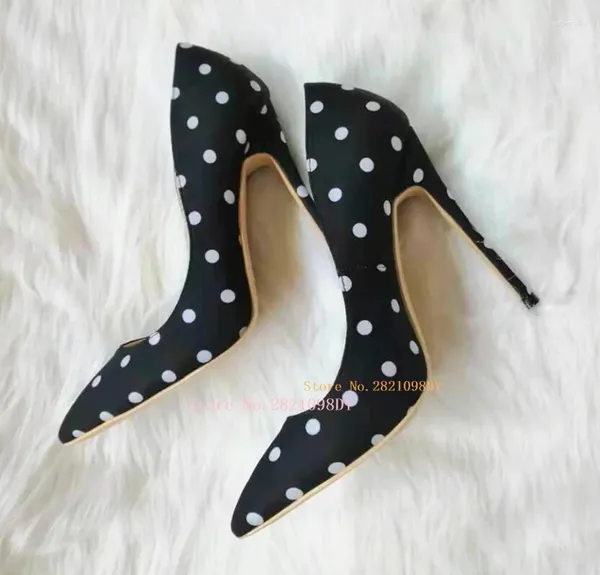 Chaussures habillées Escarpins en daim noir Talons hauts avec motif à pois pour femmes Bout pointu Talon aiguille Slip sur formel