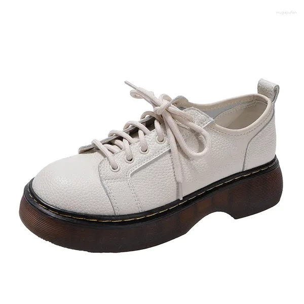 Chaussures habillées Noir Blanc Véritable Cuir Femmes Oxford Vintage Plateforme Casual Chunky Talon Pour Pompes Zapatos De Mujer 2.5