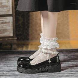 Chaussures habillées noir blanc pu jk uniforme loli femme été mince lolita rond tête japonais perl rétro mid talon mary jane anime