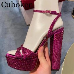 Chaussures habillées bling cristal Banquet Sandales Luxury Runway Platform Peep Toe Pompes High Heels Cuir Femmes Sexy Medames For Woman