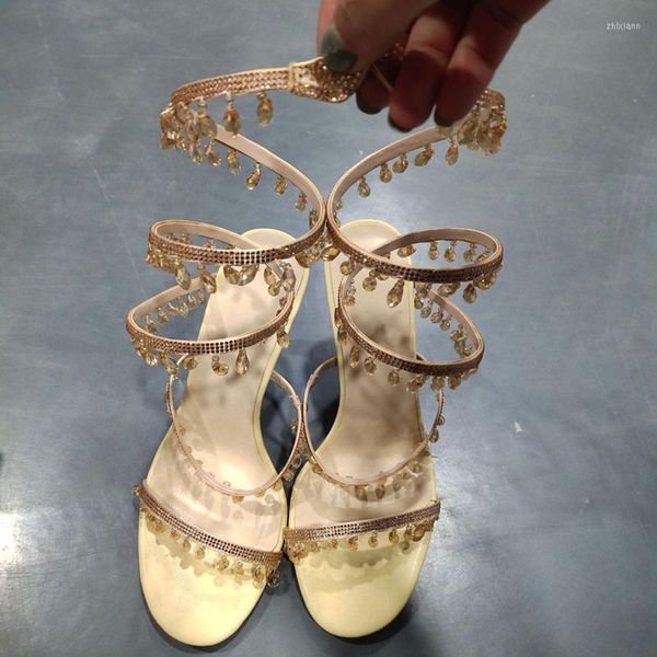 Zapatos de vestir de cristal ostentoso para mujer, Sandalias de tacón alto, borlas con cuentas, recortes de boda, tacones finos, para celebrar, dorado y plateado