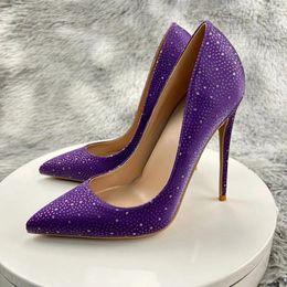 Chaussures habillées Bling Purple Point Toe 12cm 10cm HEET Talons minces Élégant Souffetter concise Femmes Pumps RM039 Roviciya