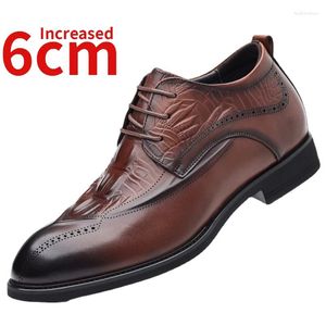 Geklede schoenen Blok gesneden Lift Derby voor heren Brits leer Onzichtbare hoogte verhoogd 6 cm Heren Business Casual