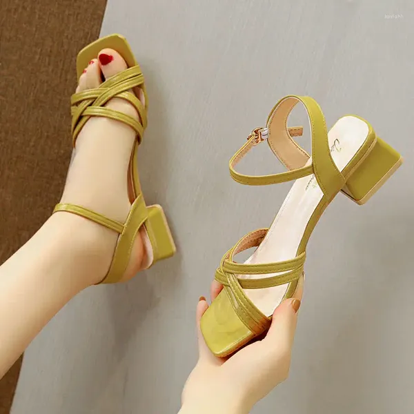 Zapatos de vestir Tacones de bloque Sandalia Novedades Cuña Sandalias ortopédicas para mujer para 2024 Tacón medio Verde Elegante Chunky Roman