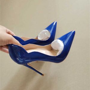 Dress Shoes Blue Curl Upper Women Patent PU Punt Toe Stiletto 12 cm hoge hakken Sexy Ladies Party Dress Shoes Club Dance 10cm Pumps QP042 L230216