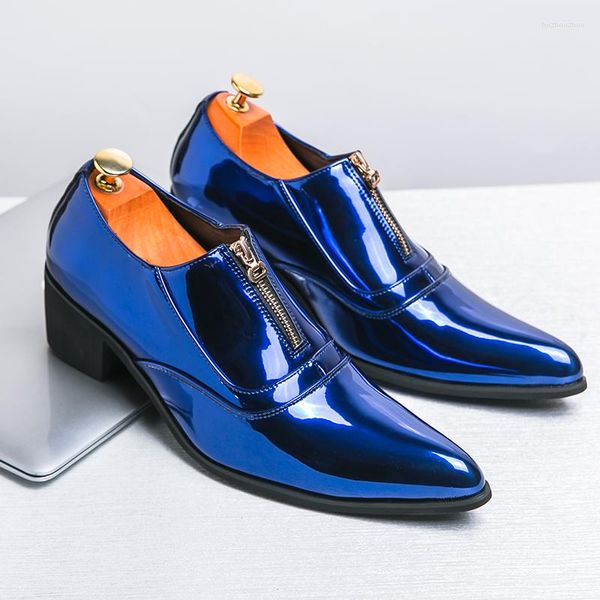 Zapatos de vestir Azul Aumento de altura Hombres Tacones altos Boda formal Cuero sin cordones 38-46 Trabajo profesional
