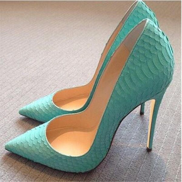 Chaussures habillées bleu peau de serpent talon haut bout pointu talons aiguilles sans lacet 8 10 12 cm taille de fête de mariage 45