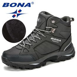 Zapatos de vestir Bona Hombres Botas Anti-Skidding Cuero Cómodo Primavera Otoño Corto Peluche Nieve Suela duradera 221203 GAI GAI GAI