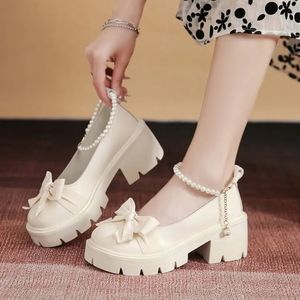 Jurk Schoenen Bows Lolita Schoenen Vrouwen Japanse Stijl Mary Jane Schoenen Vrouwen Vintage Ondiepe Hoge Hakken Dikke Platform Schoenen Cosplay Vrouwelijke 231023