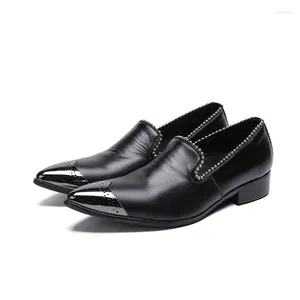 Chaussures habillées Marque Business Hommes Véritable Cuir Brogue Sculpté Noir Mode Italienne Mâle Argent Toe