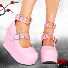 Zapatos de vestir Diseño de marca Dropship Sweet Lolita Estilo Gótico Cosplay Negro Rosa Cuñas acogedoras Mary Jane Tacones altos Bombas Zapatos de plataforma Mujer 230920