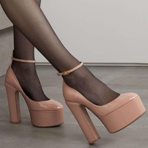 Zapatos de vestir Zapatos de tacón de diseño de marca Plataforma de mujer Oficina Damas Tacones altos gruesos Moda femenina de lujo Vestido elegante para mujer