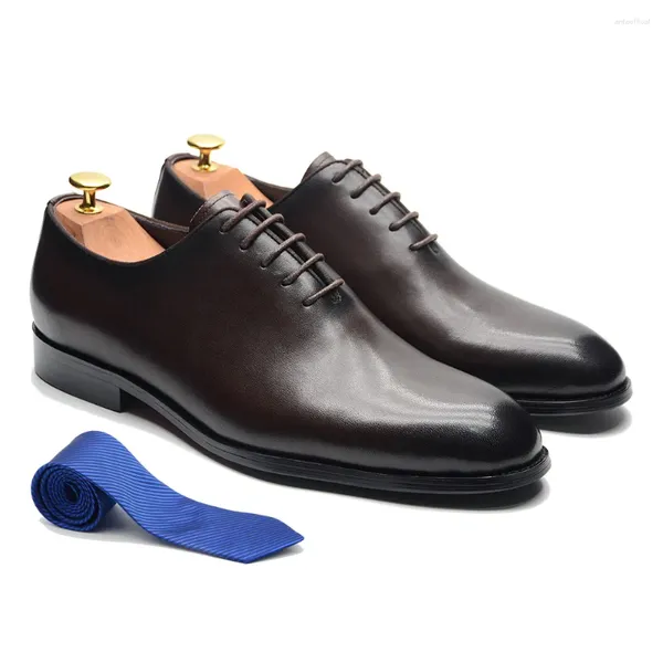 Chaussures habillées marque designer coupe entière Oxford hommes en cuir véritable à la main à lacets bout uni bureau d'affaires formel pour homme