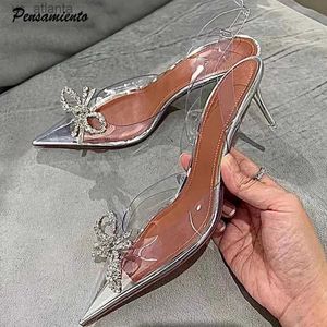 Chaussures habillées Brand Fashion Transparent PVC Femmes Pumps Luxury Rignestones Slingbacks Stiletto High Heels Elegant Summer Office Lady H240403