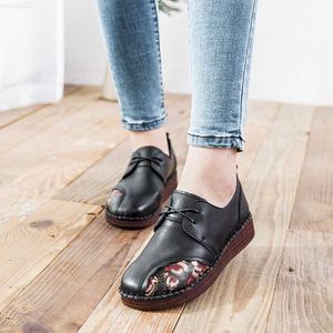 Chaussures habillées marque maman en cuir mocassins femmes noir couture baskets dames Vintage mocassins compensés sans lacet ballerines 2023 printemps femme chaussure L230724