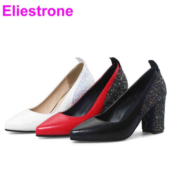 Zapatos de vestir a estrenar calidad blanco negro mujeres bombas dama fiesta boda tacones altos brillantes YP181 más grande tamaño pequeño 10 33 48 220303