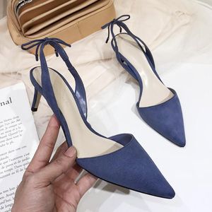 Chaussures de robe Marque Sandales Femmes Stilettos Slingback Flipflops Dames Talons Hauts Fermer Bout Pointu Sandalias Mujer Bande Mince Nude