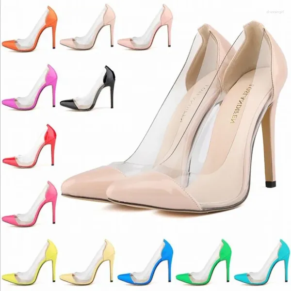 Zapatos de vestir Marca Mujer Tacones altos Bombas Transparente Desnudo 11 CM Mujeres Boda Negro