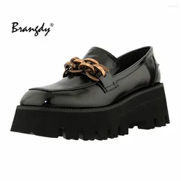 Geklede schoenen Brangdy echt leer dames lente 2024 mode ronde kop boog meisje dikke hak Britse stijl loafers