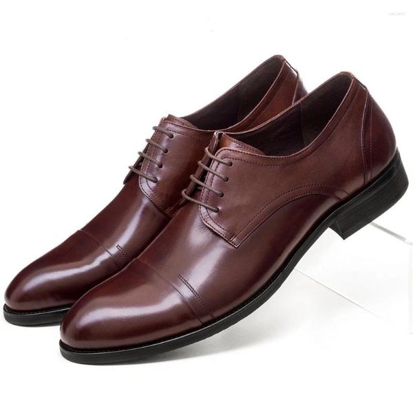 Chaussures habillées respirantes noir/marron Tan bout pointu Oxfords hommes en cuir véritable affaires de mariage