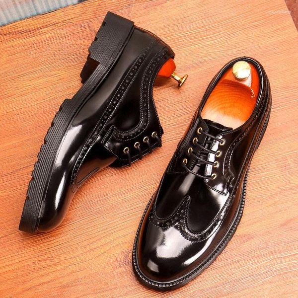 Zapatos de vestir Transpirable Tallado Clásico Negocios Con Cordones Negro/Café Punta Puntiaguda Cuero Genuino Boda Oxfords