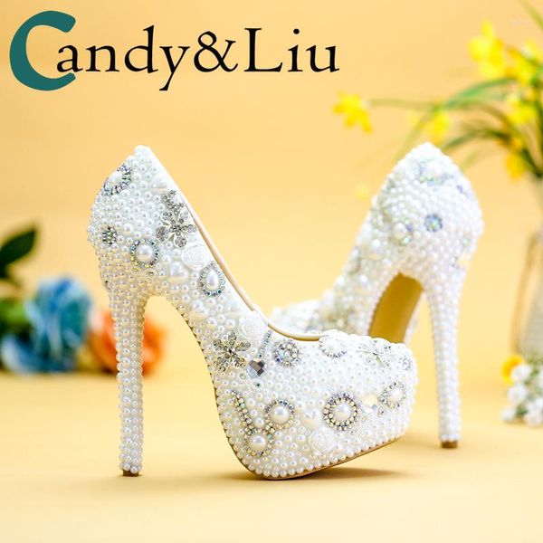 Chaussures habillées mariée blanc pur perle pompes personnalisé 6cm 8cm belle Classice femmes fête cérémonie mariage talons hauts