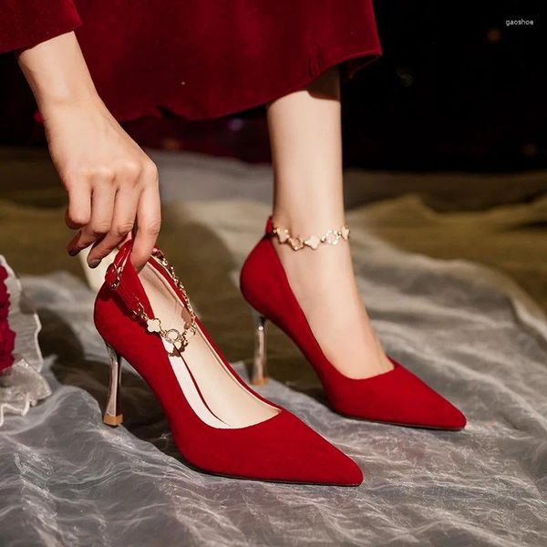 Zapatos de vestir Novia Tacones altos rojos Mujeres Boda Estilo chino Xiuhe Tamaño 31-43