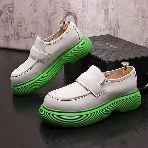 Zapatos de vestir Diseñador británico Blanco Verde Altura Aumento de cuero para hombres Oxfords Boda Novio Homecoming Flats Calzado