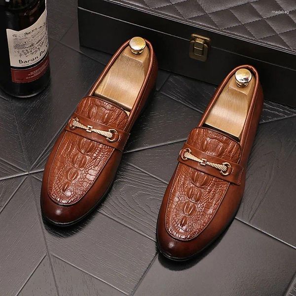 Chaussures habillées Gentleman britannique Crocodile motif bouton en métal Oxford pour hommes mariage marié retour affaires appartements chaussures